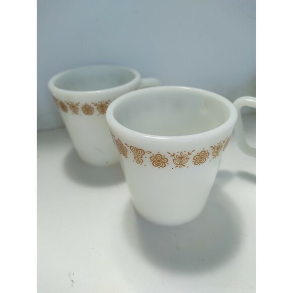 Vintage Pyrex D-Handle Butterfly Pattern Milk Glass Mugs Set of 4 - Picture 2 of 11